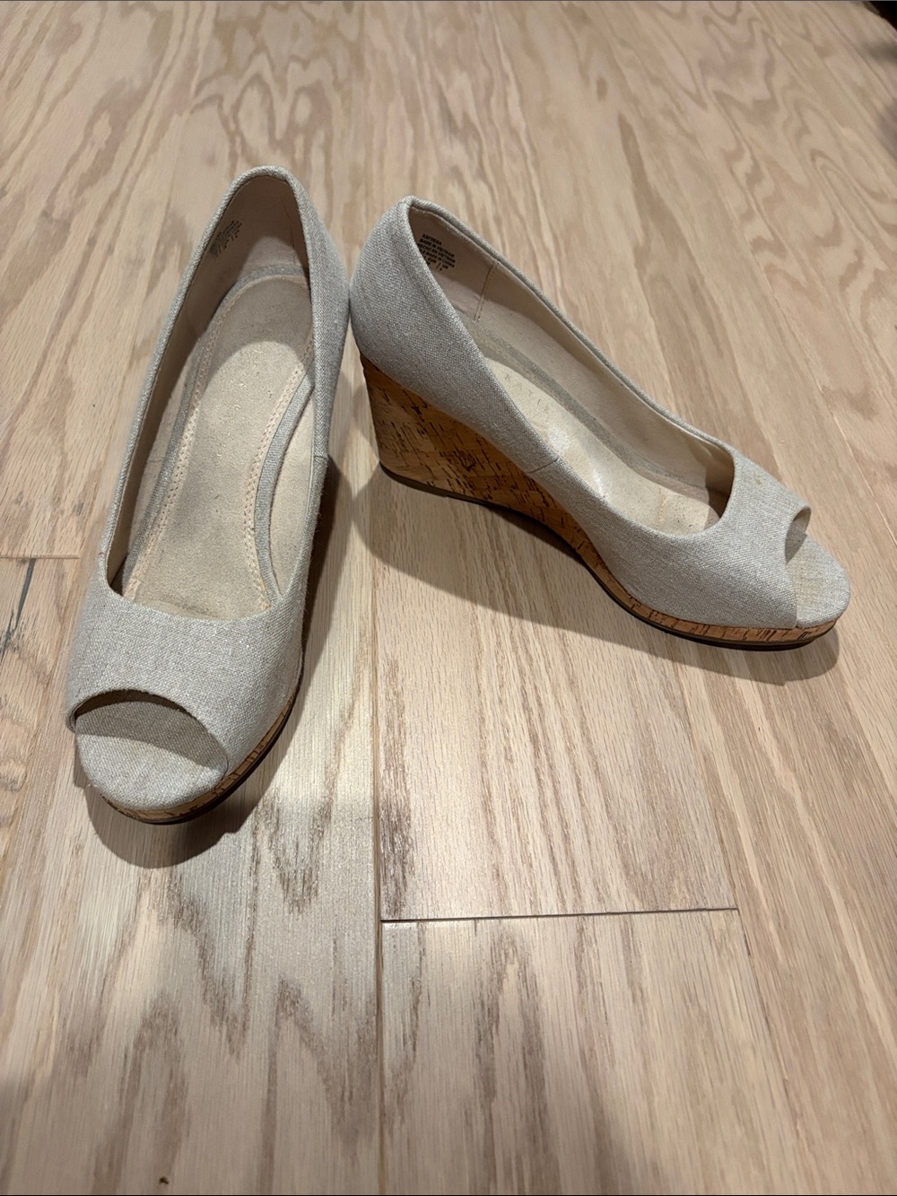 Kelly and Katie W7.5 Wedge Peep-Toe Pumps in Light Beige